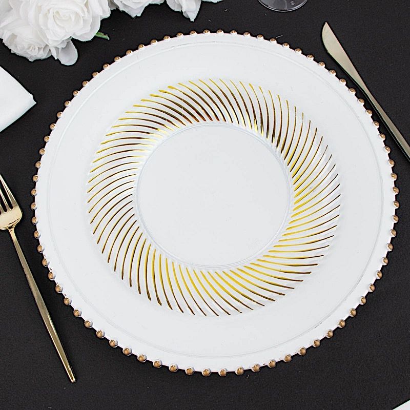 10 Round 9 in Disposable Dinner Plastic PLATES Swirl Design Trim Party Events - Picture 17 of 25