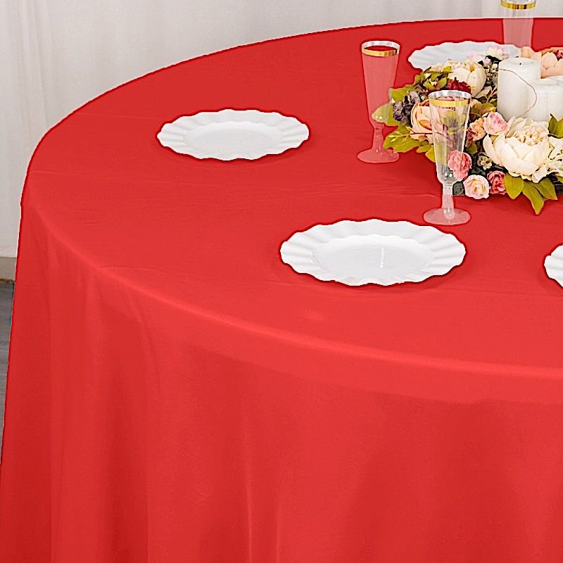 RED 132" Premium ROUND POLYESTER TABLECLOTH Wedding Party Tabletop Dinner detailed image 4