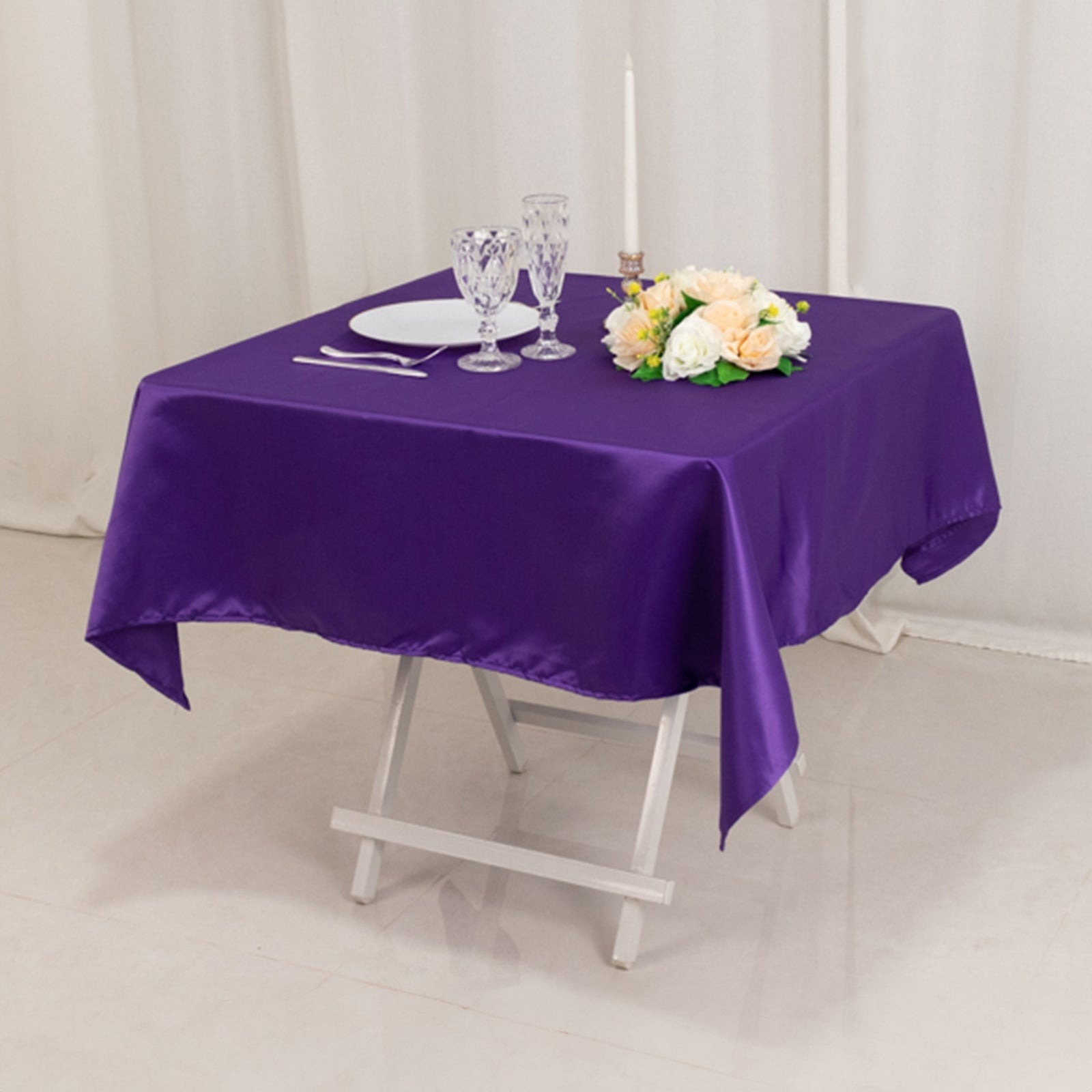 54"x54" Square Lamour Satin Tablecloths for a Wedding Party Decorations Supplies - Picture 102 of 135