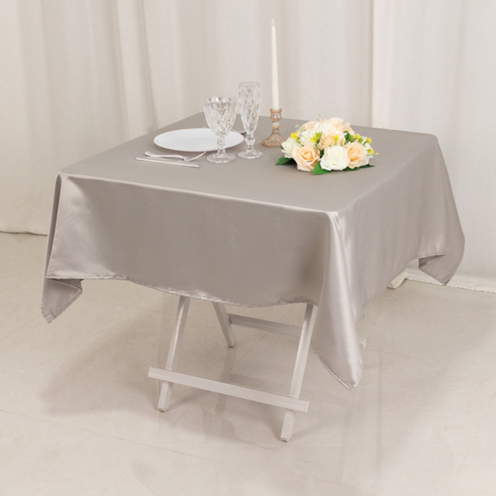 54"x54" Square Lamour Satin Tablecloths for a Wedding Party Decorations Supplies - Picture 126 of 135