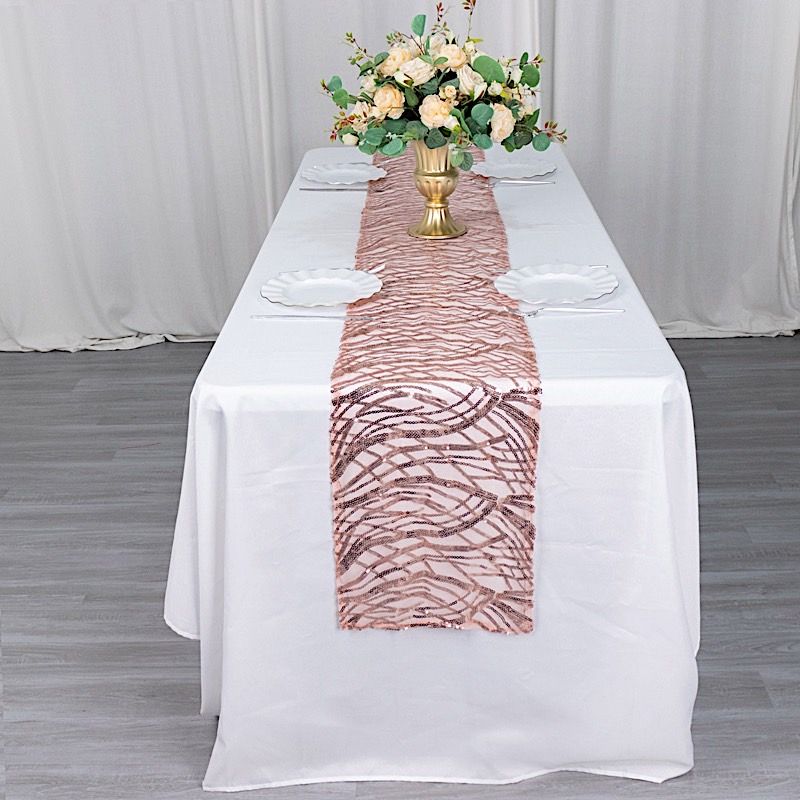 12x108 in Mesh Wavy Embroidered Sequins TABLE RUNNER Party Events Decorations - Picture 24 of 70