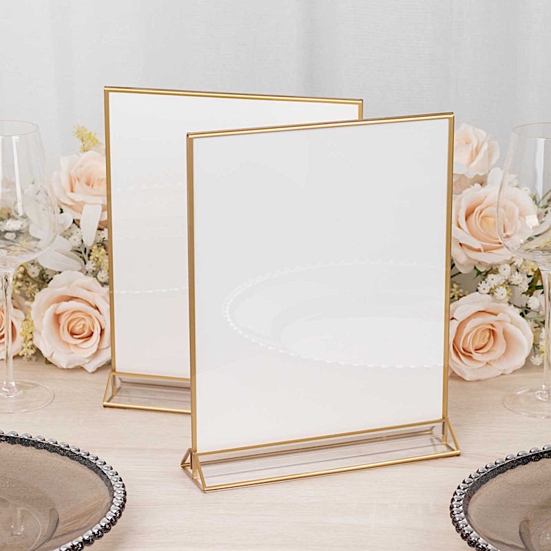 GOLD CLEAR 6 Rectangular Frame Acrylic Freestanding Table Sign Holders Party