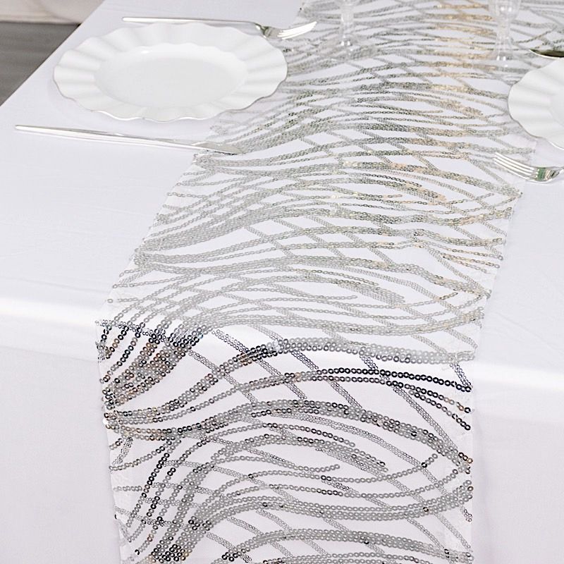 12x108 in Mesh Wavy Embroidered Sequins TABLE RUNNER Party Events Decorations - Picture 59 of 70
