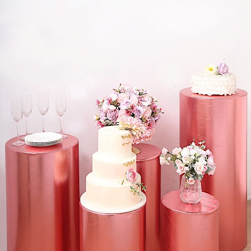 5 Cylinder Pedestal Metallic Fitted Spandex Display STAND COVERS Set Party Event - Picture 12 of 25