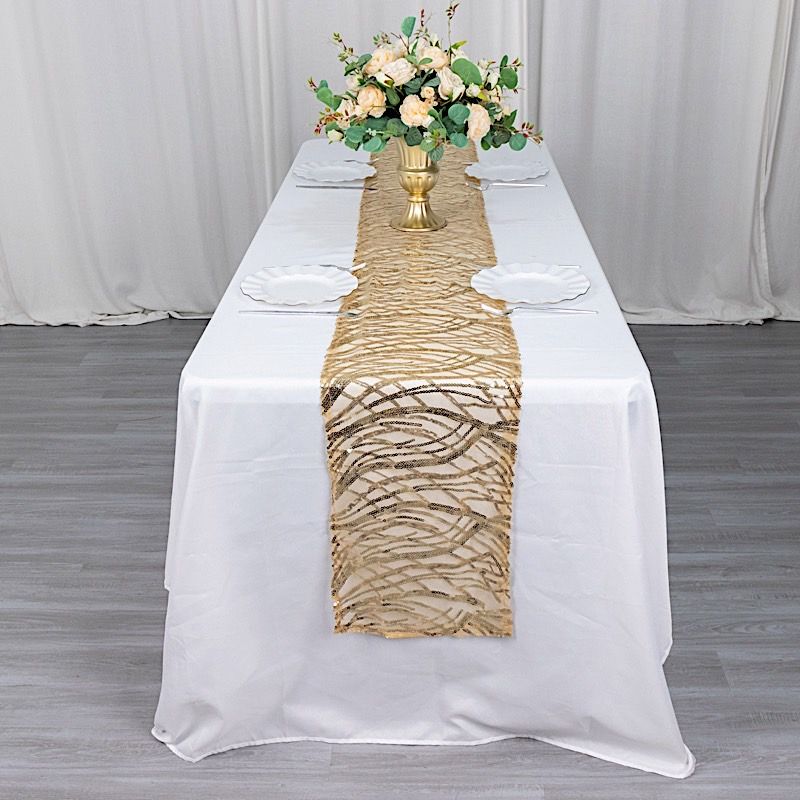 12x108 in Mesh Wavy Embroidered Sequins TABLE RUNNER Party Events Decorations - Picture 33 of 70