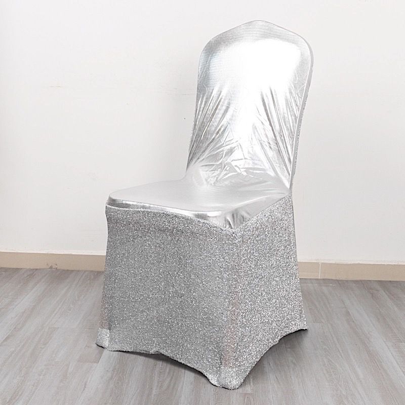Metallic Tinsel Spandex Stretchable Banquet Chair Cover Sash Band Buckle Party