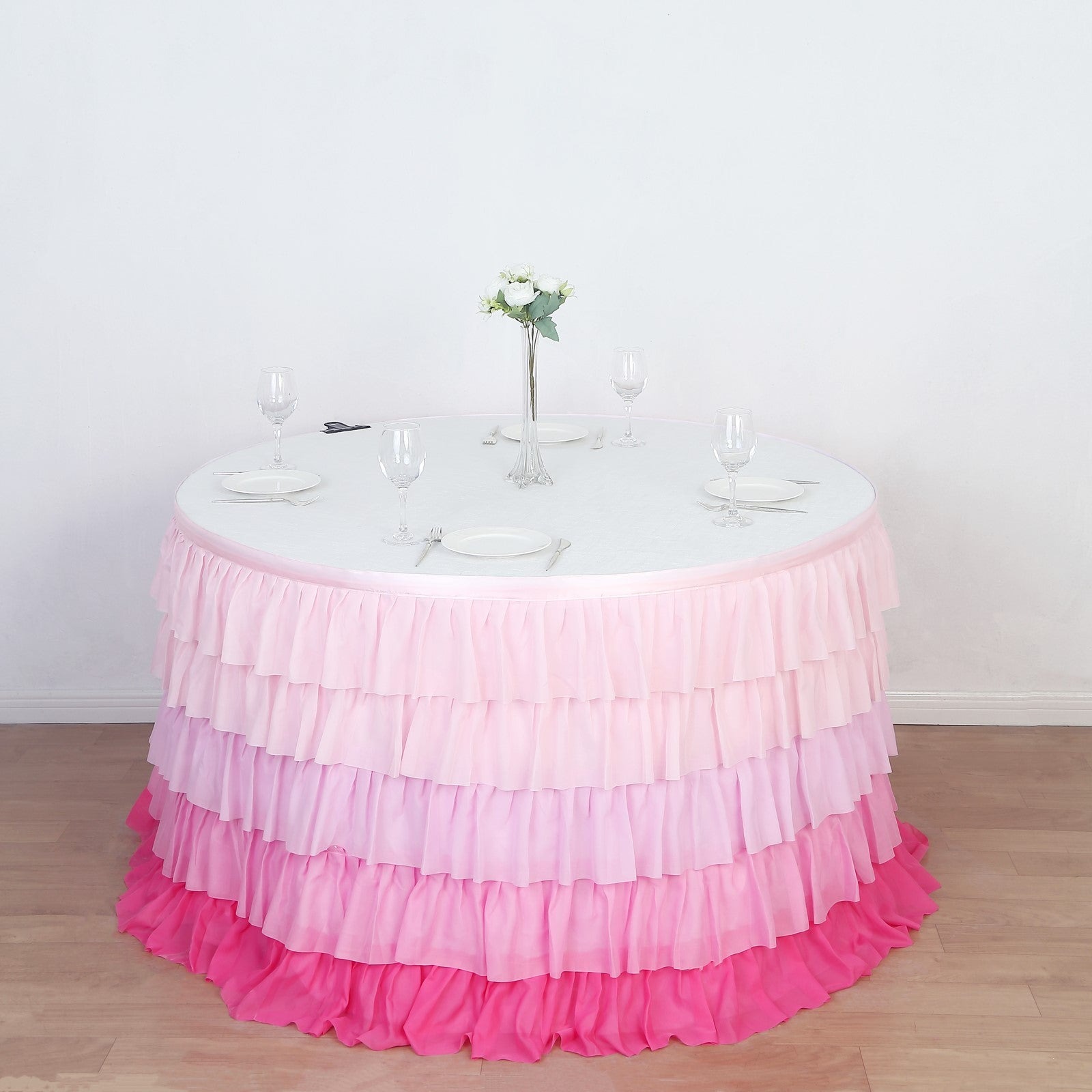 14 feet x 29″ Chiffon 5 Tier Ruffled Tutu TABLE SKIRT Wedding Party Catering