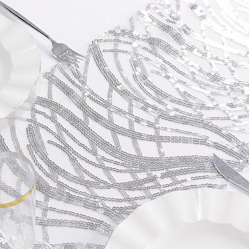 12x108 in Mesh Wavy Embroidered Sequins TABLE RUNNER Party Events Decorations - Picture 56 of 70