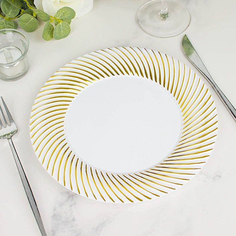 10 Round 9 in Disposable Dinner Plastic PLATES Swirl Design Trim Party Events - Picture 15 of 25