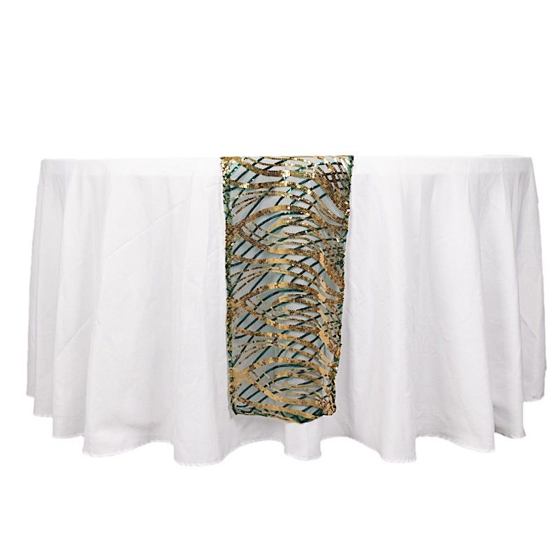 12x108 in Mesh Wavy Embroidered Sequins TABLE RUNNER Party Events Decorations - Picture 46 of 70
