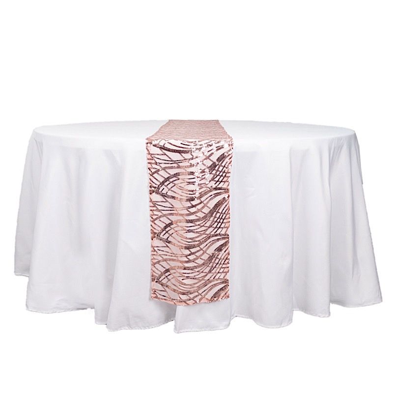 12x108 in Mesh Wavy Embroidered Sequins TABLE RUNNER Party Events Decorations - Picture 19 of 70