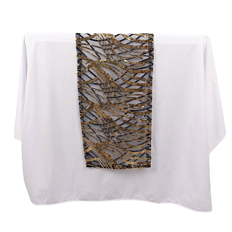 12x108 in Mesh Wavy Embroidered Sequins TABLE RUNNER Party Events Decorations - Picture 16 of 70