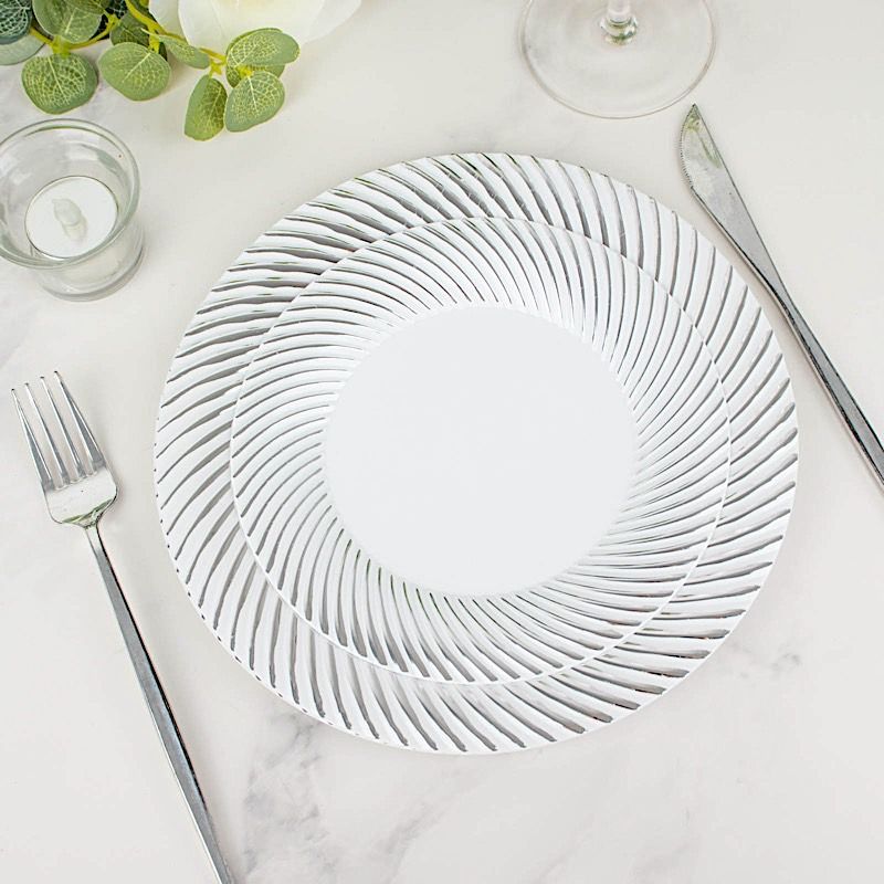 10 Round 7 in Disposable Salad Plastic PLATES Swirl Design Trim Party Events - Picture 23 of 26