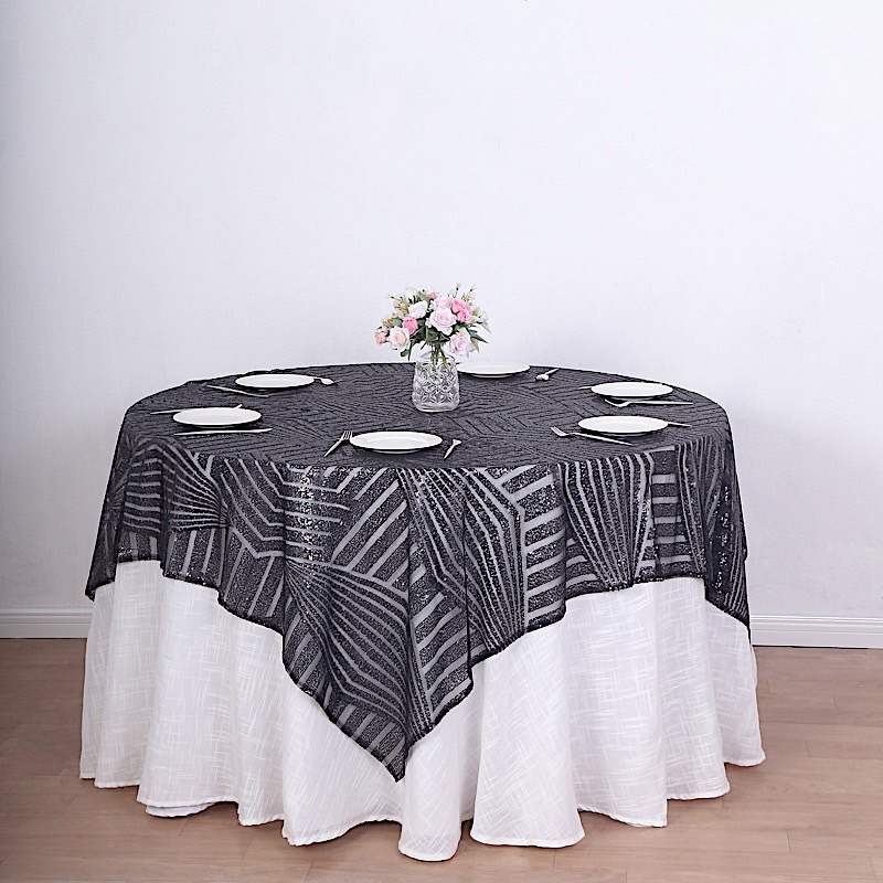 72x72 in Sequined Geometric Design Tulle Square TABLE OVERLAY Party Decorations - Picture 11 of 49
