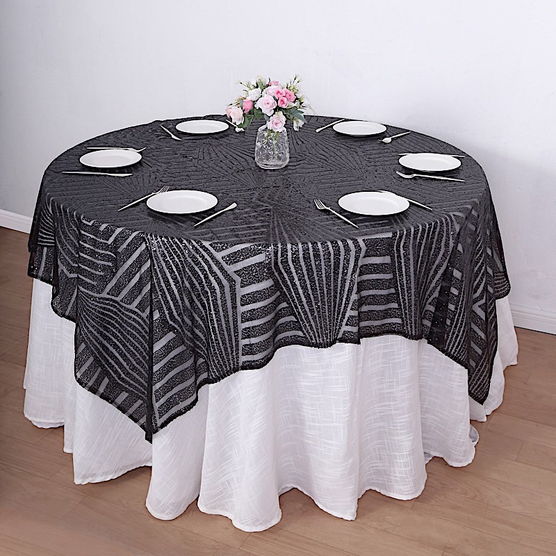 72x72 in Sequined Geometric Design Tulle Square TABLE OVERLAY Party Decorations - Picture 10 of 49