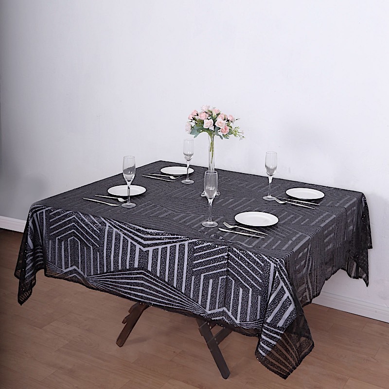 72x72 in Sequined Geometric Design Tulle Square TABLE OVERLAY Party Decorations - Picture 14 of 49