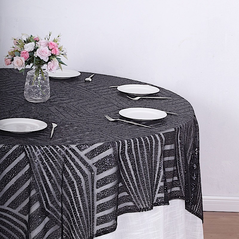 72x72 in Sequined Geometric Design Tulle Square TABLE OVERLAY Party Decorations - Picture 12 of 49