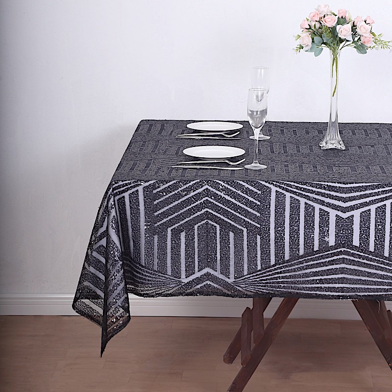 72x72 in Sequined Geometric Design Tulle Square TABLE OVERLAY Party Decorations - Picture 15 of 49