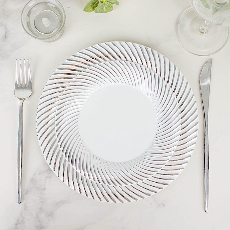10 Round 7 in Disposable Salad Plastic PLATES Swirl Design Trim Party Events - Picture 19 of 26