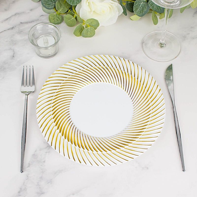 10 Round 9 in Disposable Dinner Plastic PLATES Swirl Design Trim Party Events - Picture 16 of 25