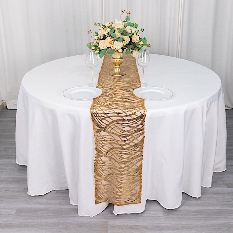 12x108 in Mesh Wavy Embroidered Sequins TABLE RUNNER Party Events Decorations - Picture 36 of 70