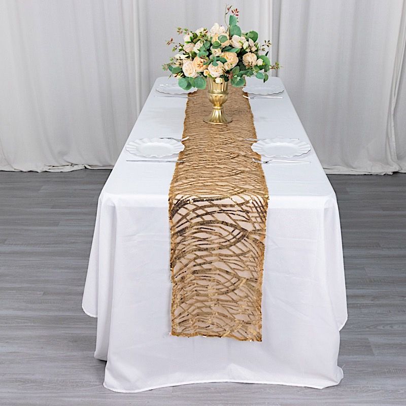 12x108 in Mesh Wavy Embroidered Sequins TABLE RUNNER Party Events Decorations - Picture 42 of 70