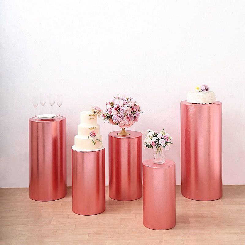 5 Cylinder Pedestal Metallic Fitted Spandex Display STAND COVERS Set Party Event - Picture 10 of 25