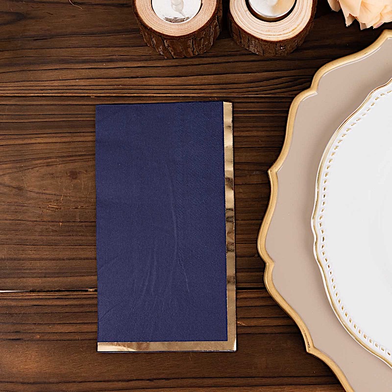 50 Plain Soft 2 Ply Dinner Table Paper NAPKINS with Gold Foil Edge Party Events - Picture 17 of 41