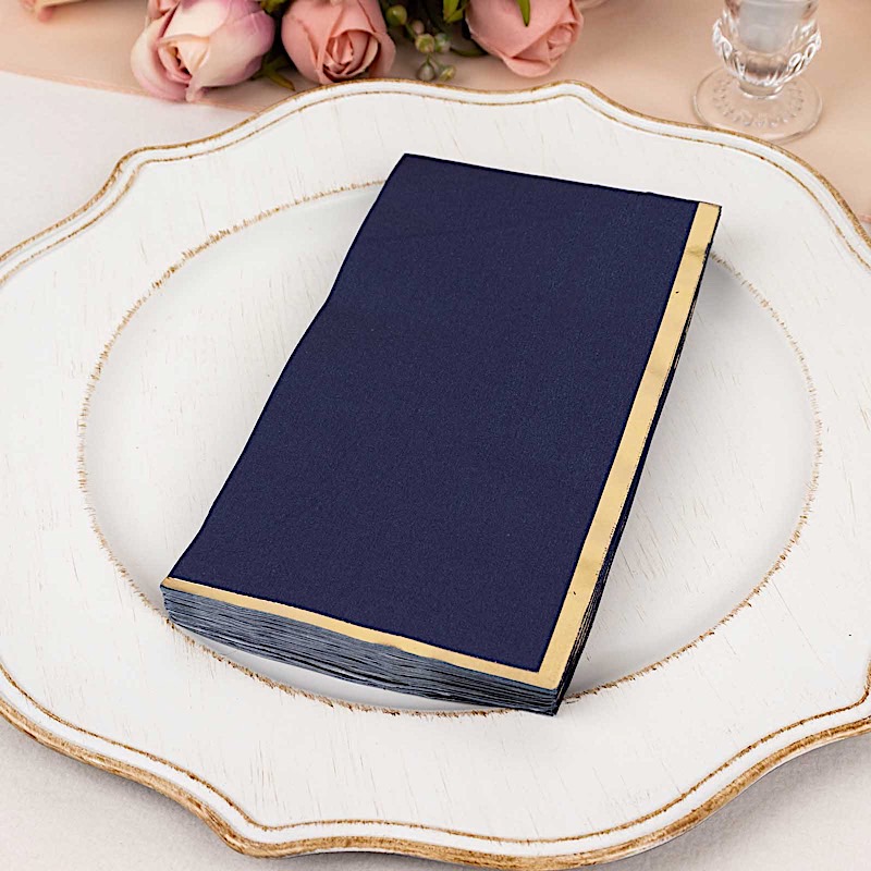 50 Plain Soft 2 Ply Dinner Table Paper NAPKINS with Gold Foil Edge Party Events - Picture 16 of 41