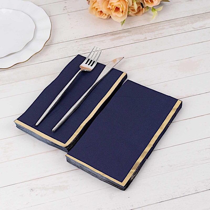 50 Plain Soft 2 Ply Dinner Table Paper NAPKINS with Gold Foil Edge Party Events - Picture 10 of 41
