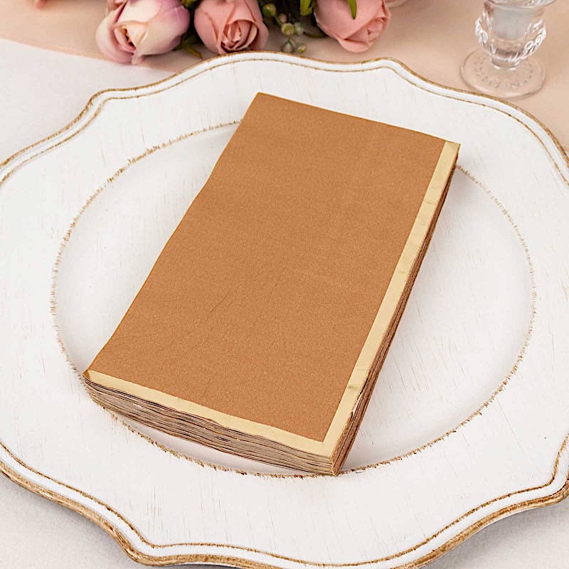 50 Plain Soft 2 Ply Dinner Table Paper NAPKINS with Gold Foil Edge Party Events - Picture 32 of 41