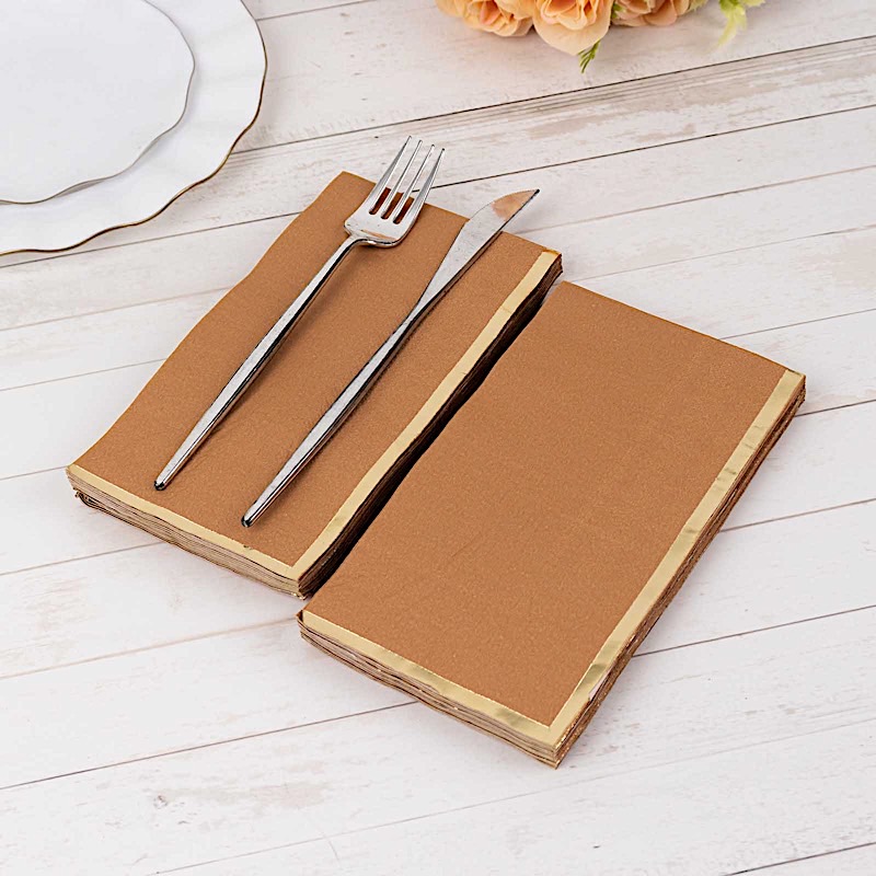 50 Plain Soft 2 Ply Dinner Table Paper NAPKINS with Gold Foil Edge Party Events - Picture 26 of 41