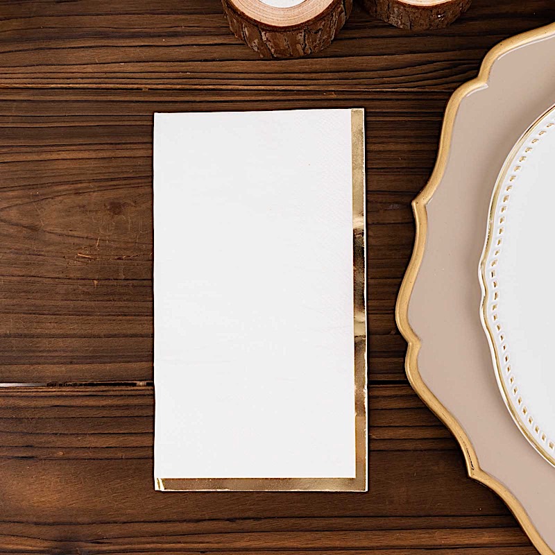 50 Plain Soft 2 Ply Dinner Table Paper NAPKINS with Gold Foil Edge Party Events - Picture 41 of 41