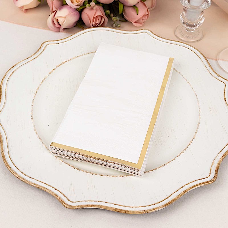 50 Plain Soft 2 Ply Dinner Table Paper NAPKINS with Gold Foil Edge Party Events - Picture 40 of 41