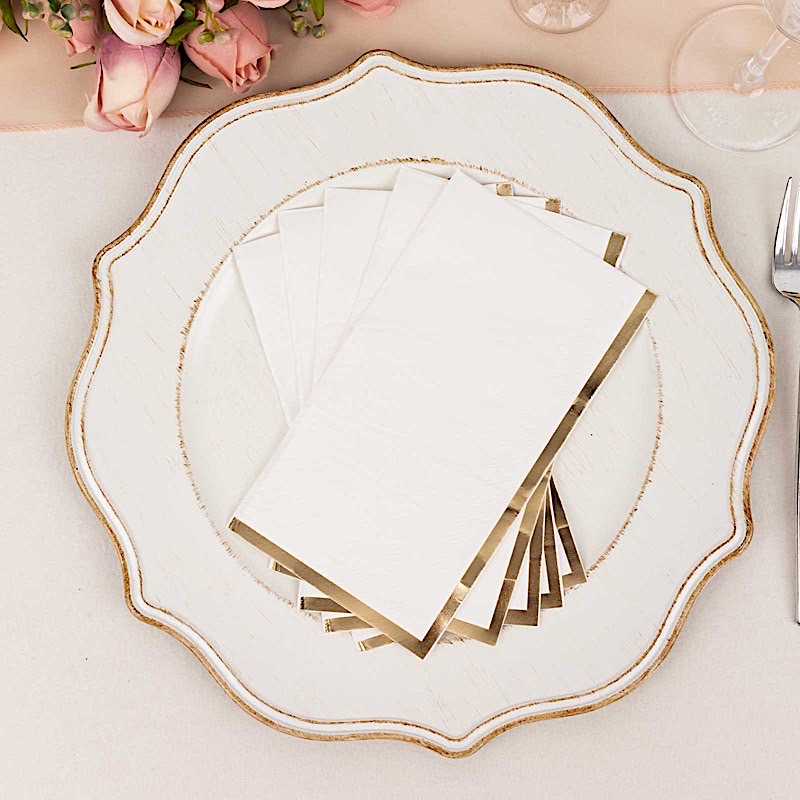 50 Plain Soft 2 Ply Dinner Table Paper NAPKINS with Gold Foil Edge Party Events - Picture 39 of 41