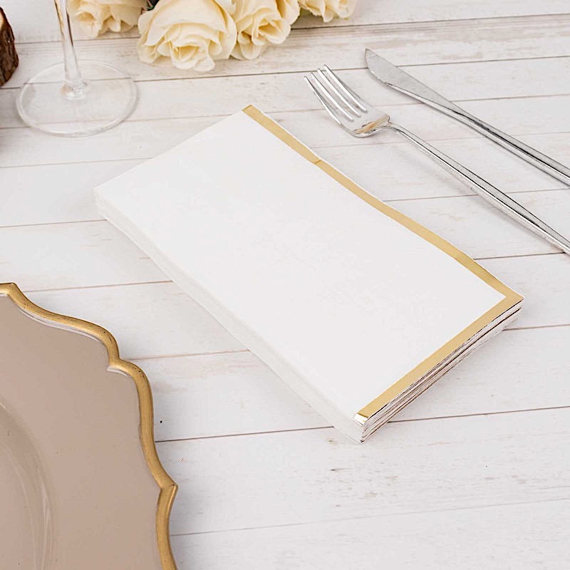 50 Plain Soft 2 Ply Dinner Table Paper NAPKINS with Gold Foil Edge Party Events - Picture 35 of 41