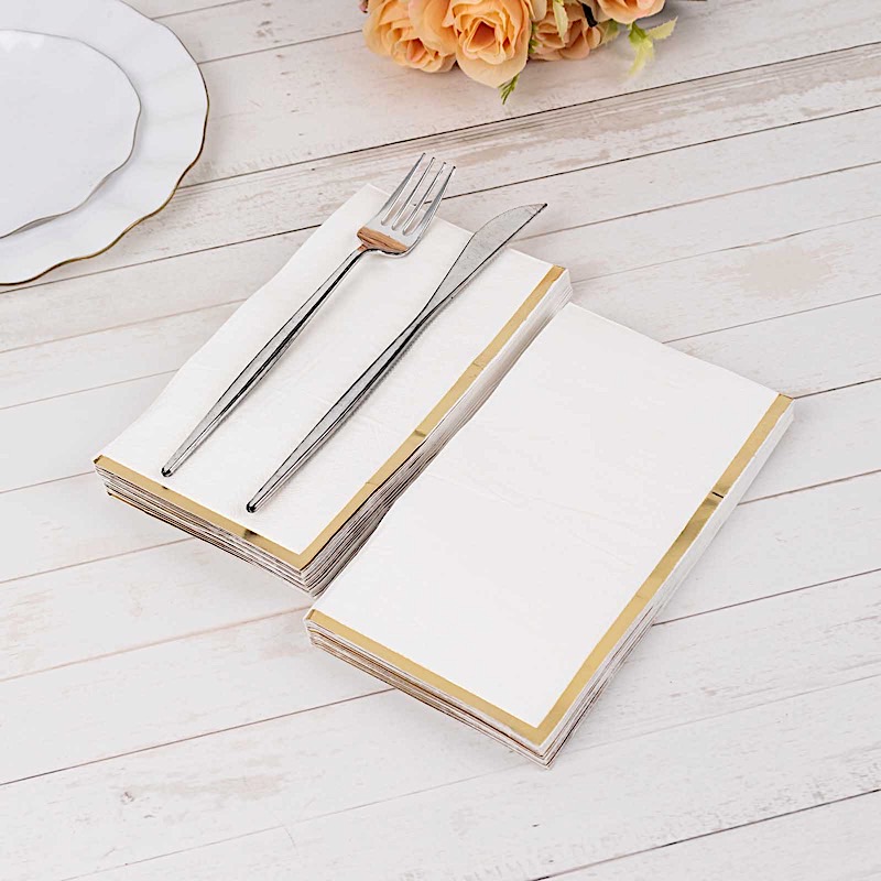 50 Plain Soft 2 Ply Dinner Table Paper NAPKINS with Gold Foil Edge Party Events - Picture 34 of 41