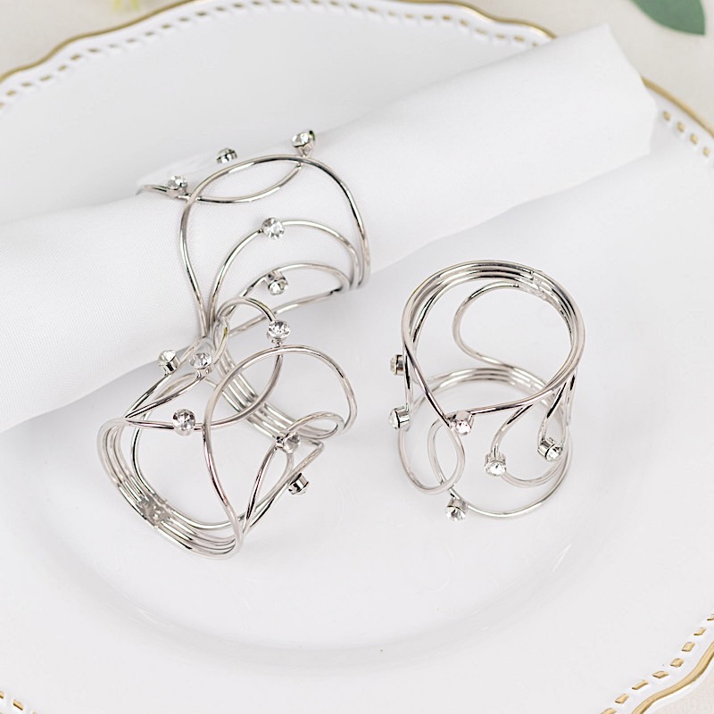 Small Dinner Rings 4 Metal Hollow Woven Dinner NAPKIN RINGS Rhinestones Party Events ...