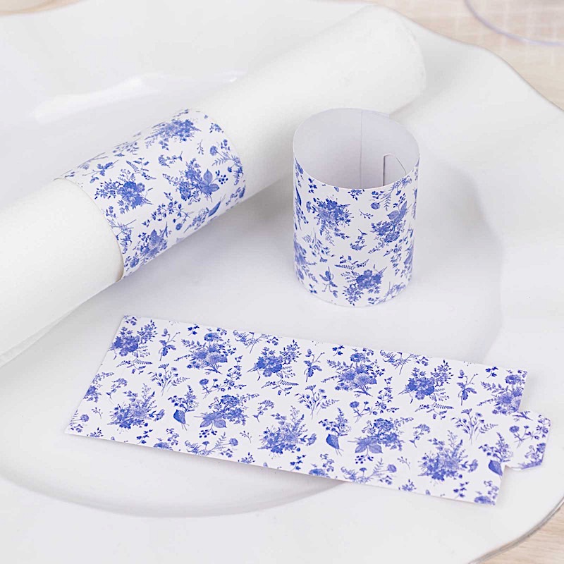 50 Disposable Floral Print Paper Napkin Rings Wedding Party Gift Events - Picture 5 of 25