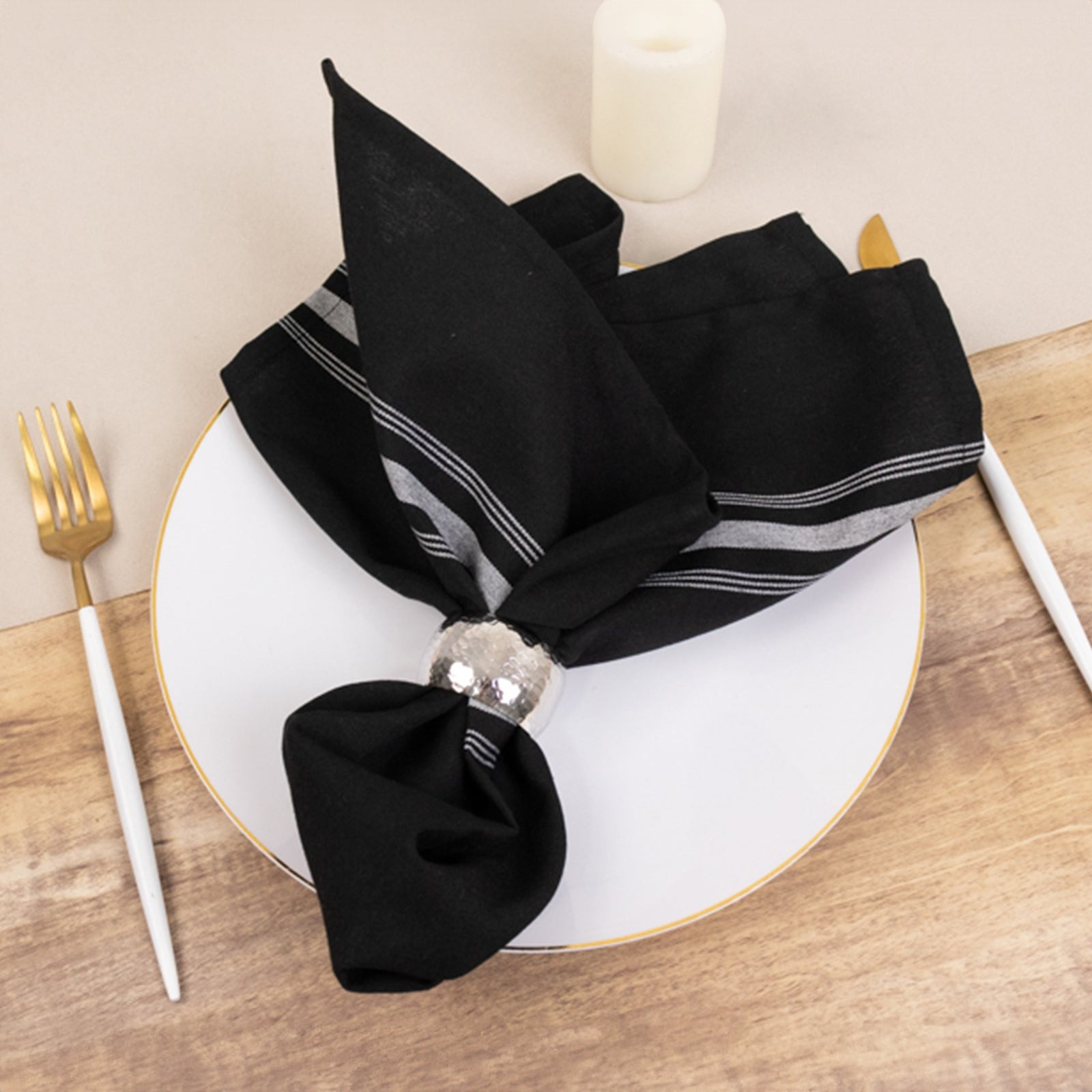 10 pcs 22"x18" Polyester Napkins with Stripes Wedding Party Table Decorations - Picture 59 of 63