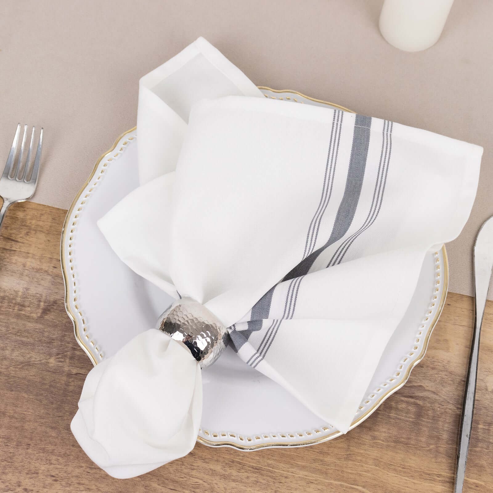 10 pcs 22"x18" Polyester Napkins with Stripes Wedding Party Table Decorations - Picture 34 of 63