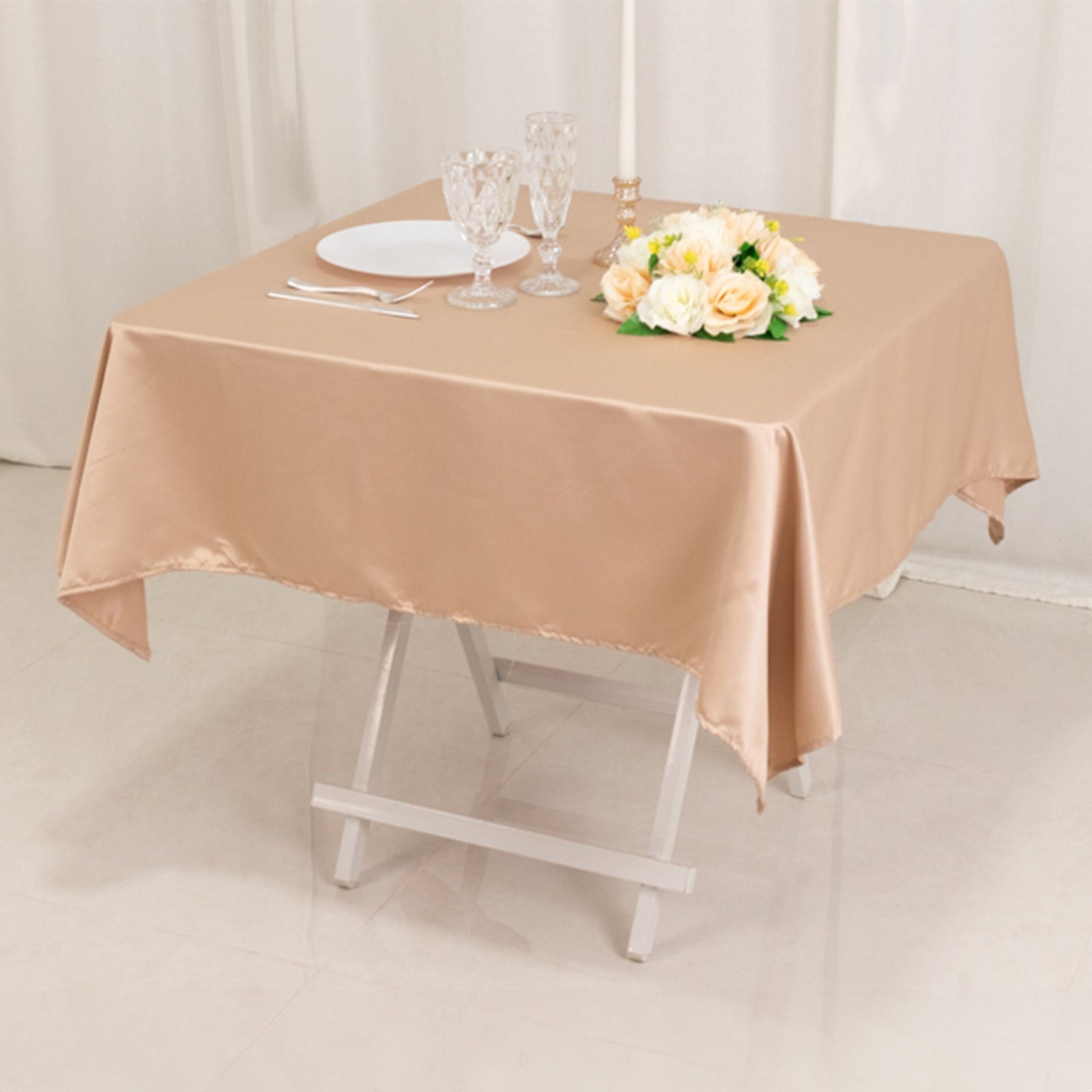 54"x54" Square Lamour Satin Tablecloths for a Wedding Party Decorations Supplies - Picture 90 of 135