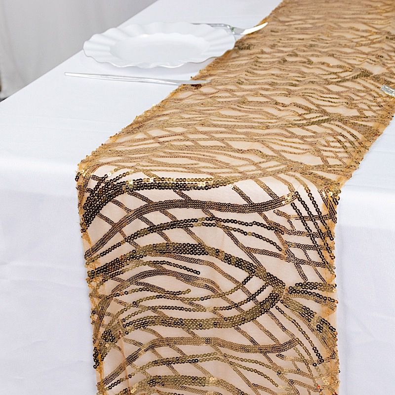 12x108 in Mesh Wavy Embroidered Sequins TABLE RUNNER Party Events Decorations - Picture 38 of 70