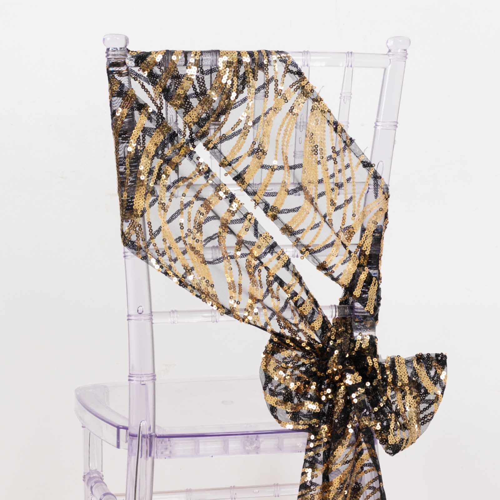 5 Wave Mesh Embroidered Sequins Chair Sashes Party Events Decorations Supplies