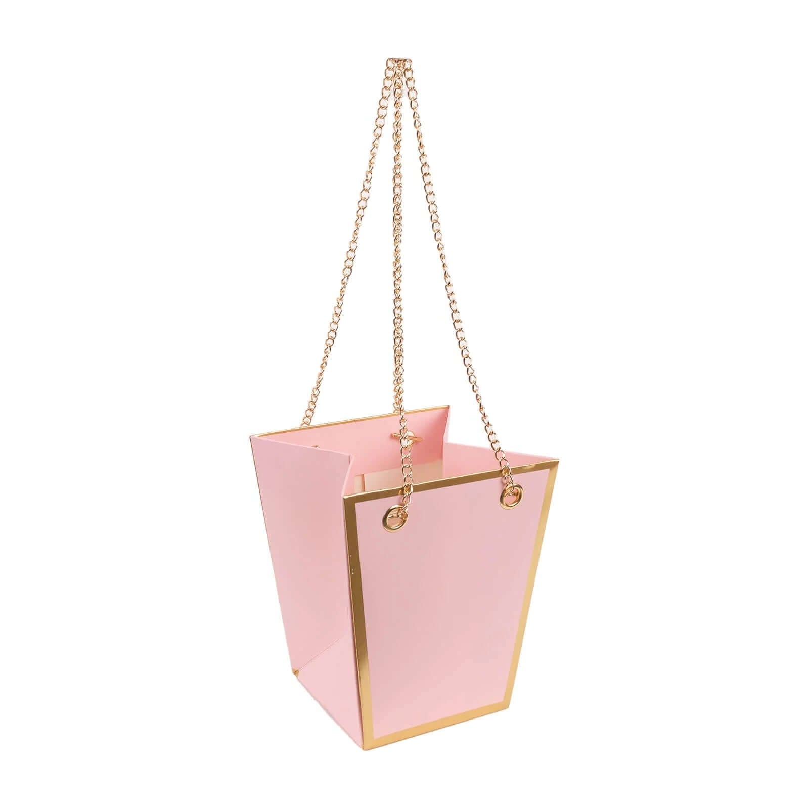 6 Gold Edge Trapezoid 5″ Paper Gift Bags Metal Chain Handles Party Decorations