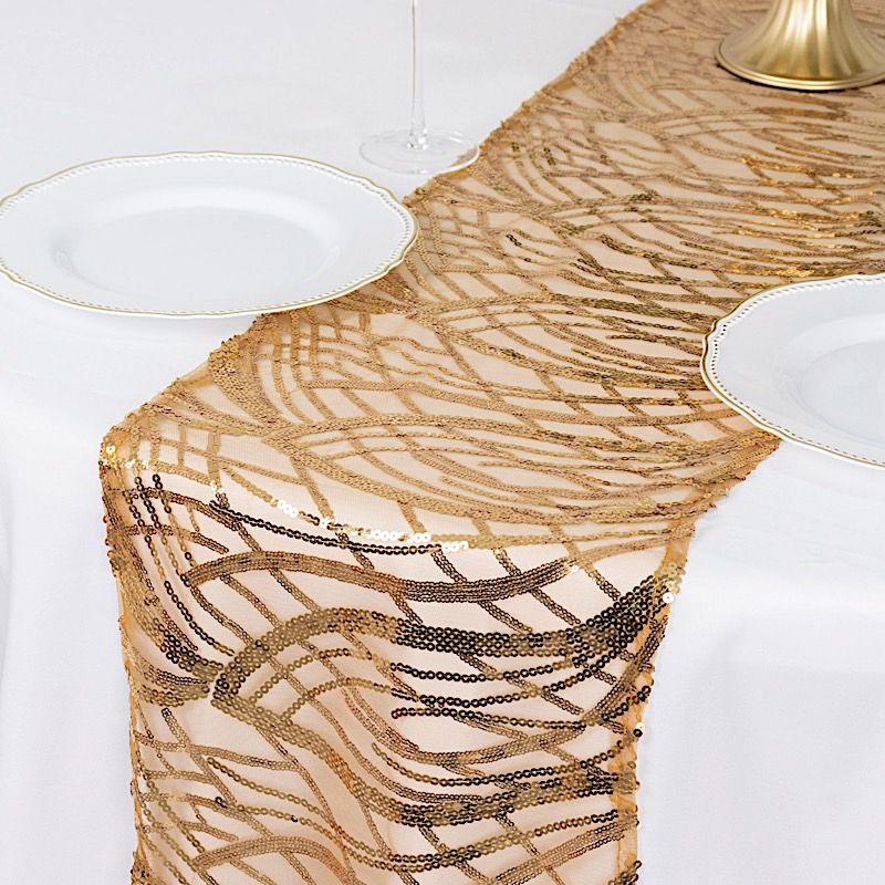 12x108 in Mesh Wavy Embroidered Sequins TABLE RUNNER Party Events Decorations - Picture 41 of 70