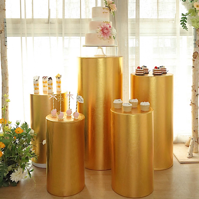 5 Cylinder Pedestal Metallic Fitted Spandex Display STAND COVERS Set Party Event - Picture 19 of 25