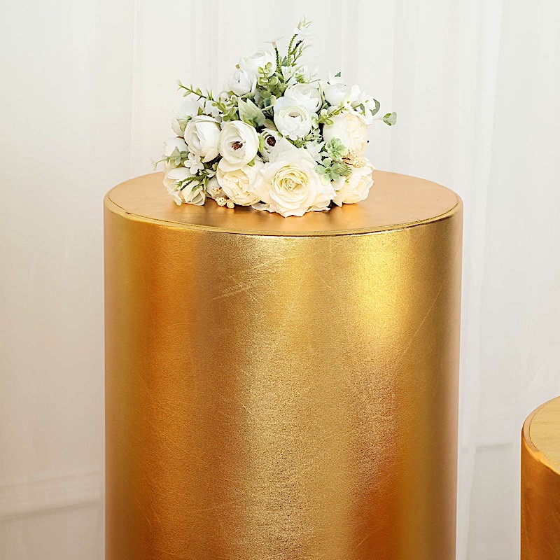 5 Fitted Metallic Spandex Cylinder Display Stand Covers Set Party Decorations - Picture 12 of 25