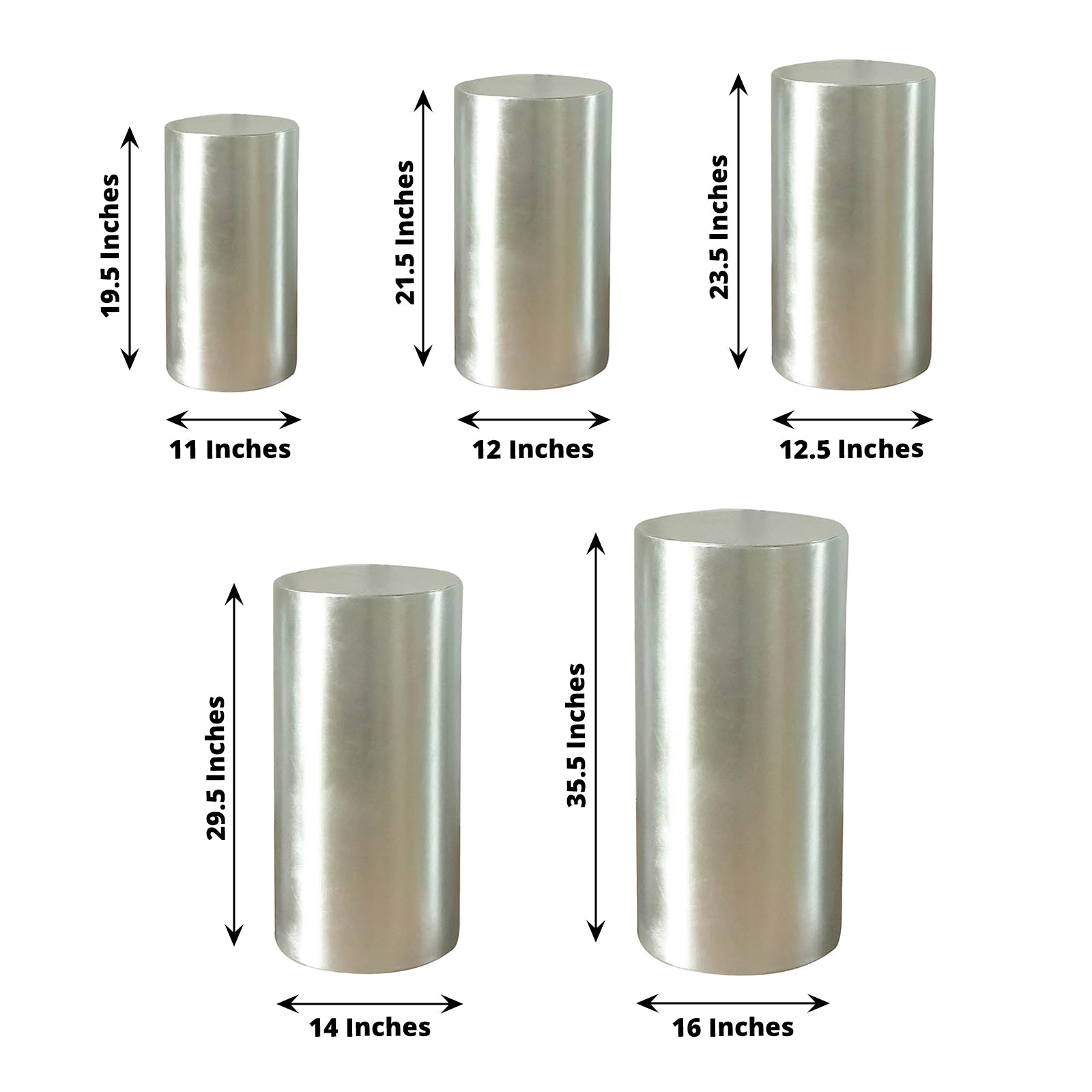 5 Fitted Metallic Spandex Cylinder Display Stand Covers Set Party Decorations - Picture 21 of 25