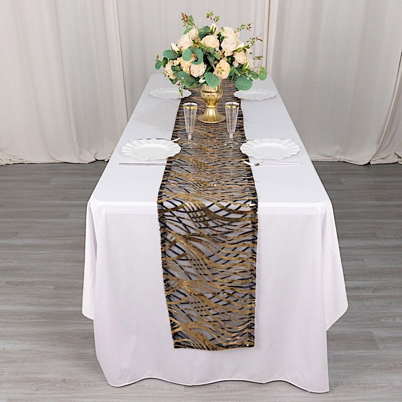 12x108 in Mesh Wavy Embroidered Sequins TABLE RUNNER Party Events Decorations - Picture 15 of 70